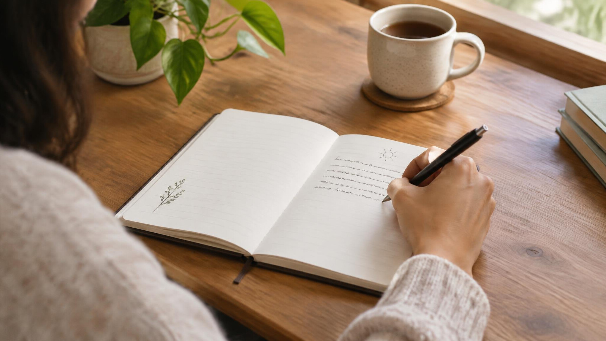 journal writing at desk
