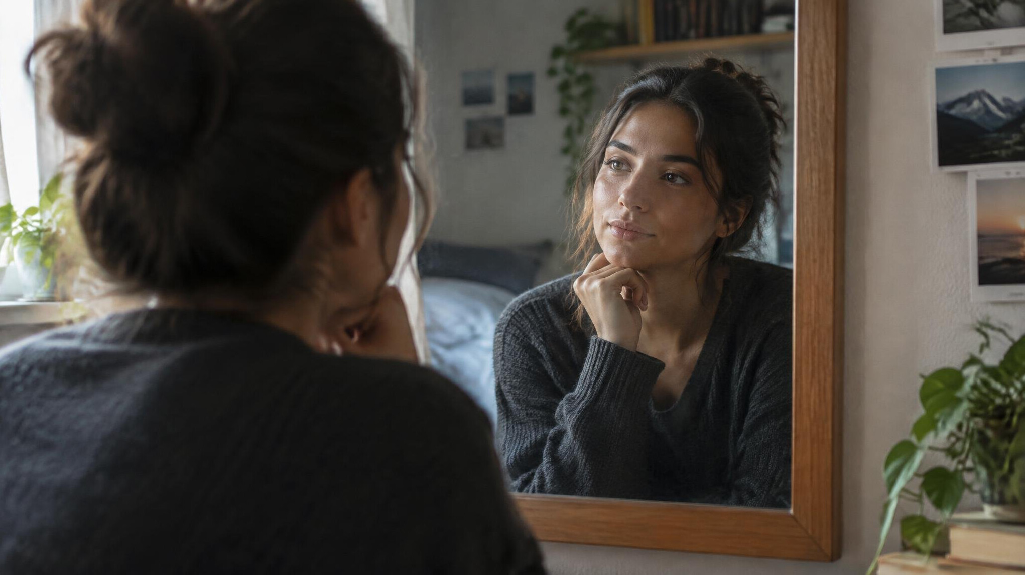 person reflecting in mirror